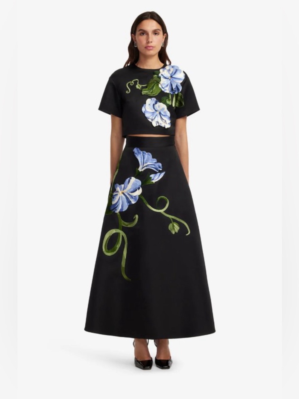 Leo Lin Indie & Rafaela Black Vine Floral Print Embroidery Embellished Skirt Set